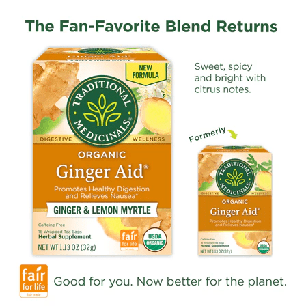 Traditional Medicinal Herbal Ginger Aid, Organic Tea Bags, 16 Count