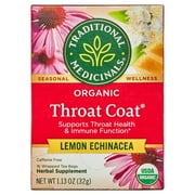 Traditional Medicinal Throat Coat Lemon Echinacea, Organic Tea Bags, 16 Count