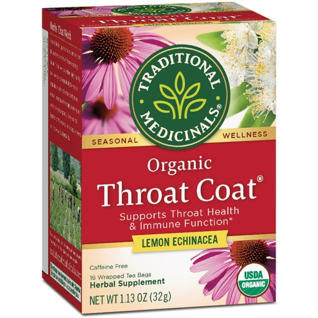 Traditional Medicinals Traditional Medicinal Throat Coat Lemon Echinacea, Organic Tea Bags, 16 Count