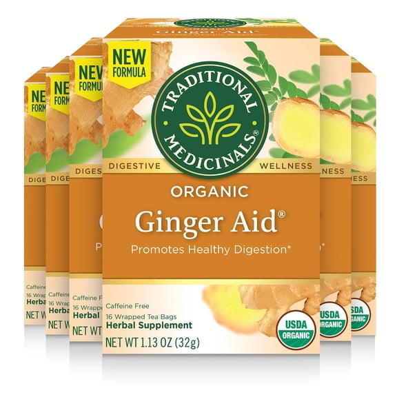 Traditional Medicinals Ginger Aid Digestive Tea Organic, 16 CT (Pack of 6)