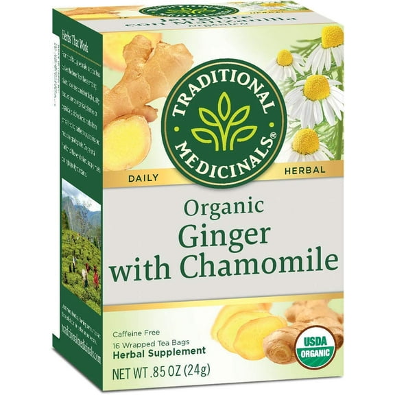 Traditional Medicinals Ginger with Chamomile Herbal Tea Organic, 16 CT (Pack - 3)