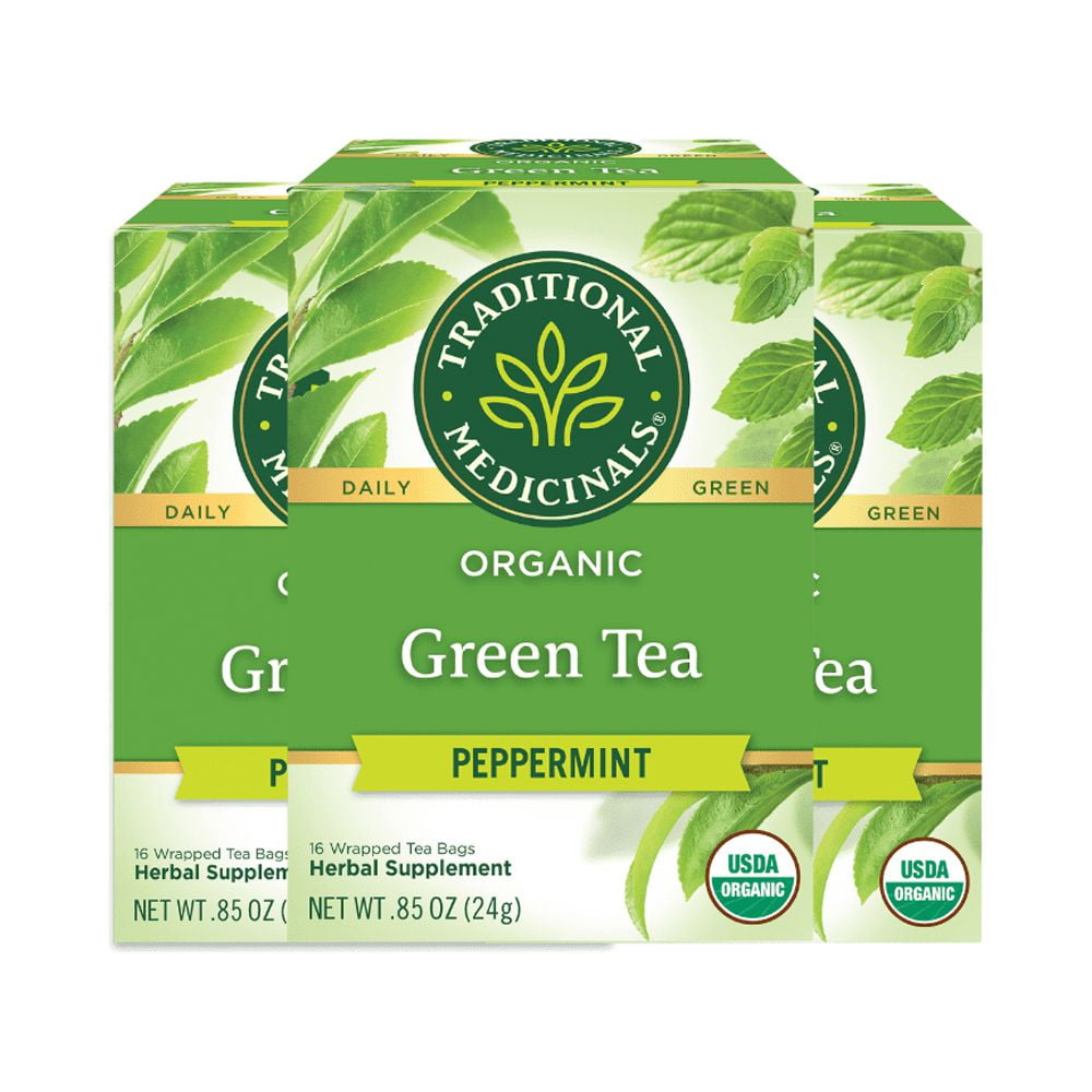 Traditional Medicinals Green Tea Peppermint Green Tea Organic, 16 CT (Pack of 3)