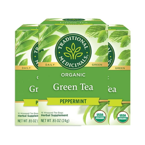 Traditional Medicinals Green Tea Peppermint Green Tea Organic, 16 CT (Pack of 3)