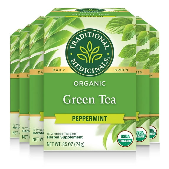 Traditional Medicinals Green Tea Peppermint Green Tea Organic, 16 CT (Pack of 6)