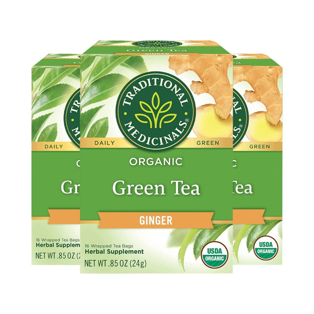 Traditional Medicinals Green Tea with Ginger Green Tea Organic, 16 CT (Pack of 3)