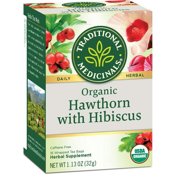 Traditional Medicinals Hawthorn with Hibiscus Herbal Tea Organic, 16 CT (Pack - 3)