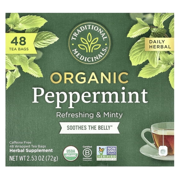 Traditional Medicinals Herbal Tea, Organic Peppermint, Caffeine Free , 48 Tea Bags, 2.53 oz (72 g)