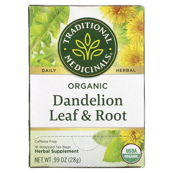 Traditional Medicinals, Herbal Teas, Organic Dandelion Leaf Root Tea, Caffeine Free, 16 Wrapped Tea Bags, .99 oz (28 g)