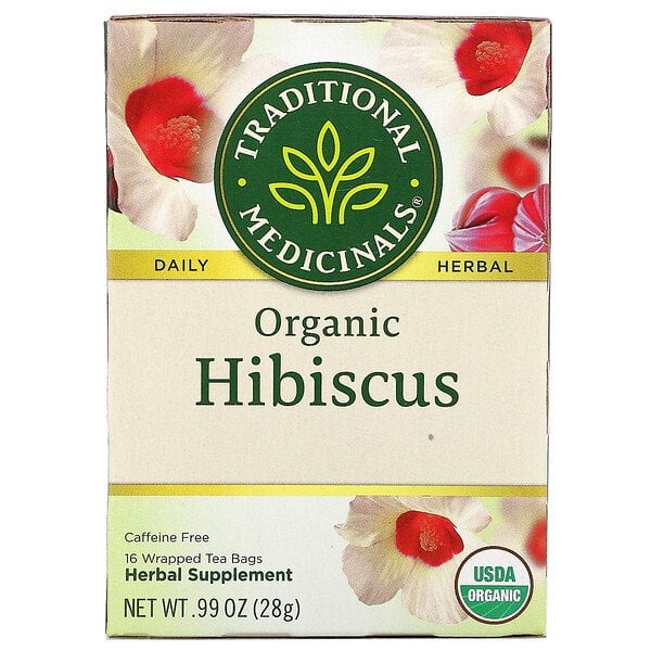 Traditional Medicinals, Herbal Teas, Organic Hibiscus, Naturally Caffeine Free, 16 Wrapped Tea Bags, .99 oz *(pack of 4)
