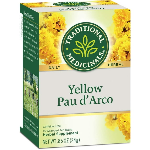 Traditional Medicinals, Herbal Teas, Yellow Pau d' Arco, Naturally Caffeine Free, 16 Wrapped Tea Bags, .85 oz(pack of 4)