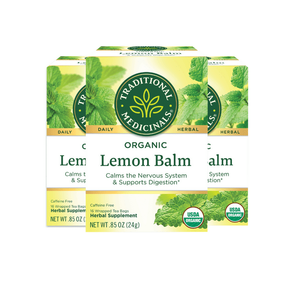 Traditional Medicinals Lemon Balm Herbal Tea Organic, 16 CT (Pack of 3)