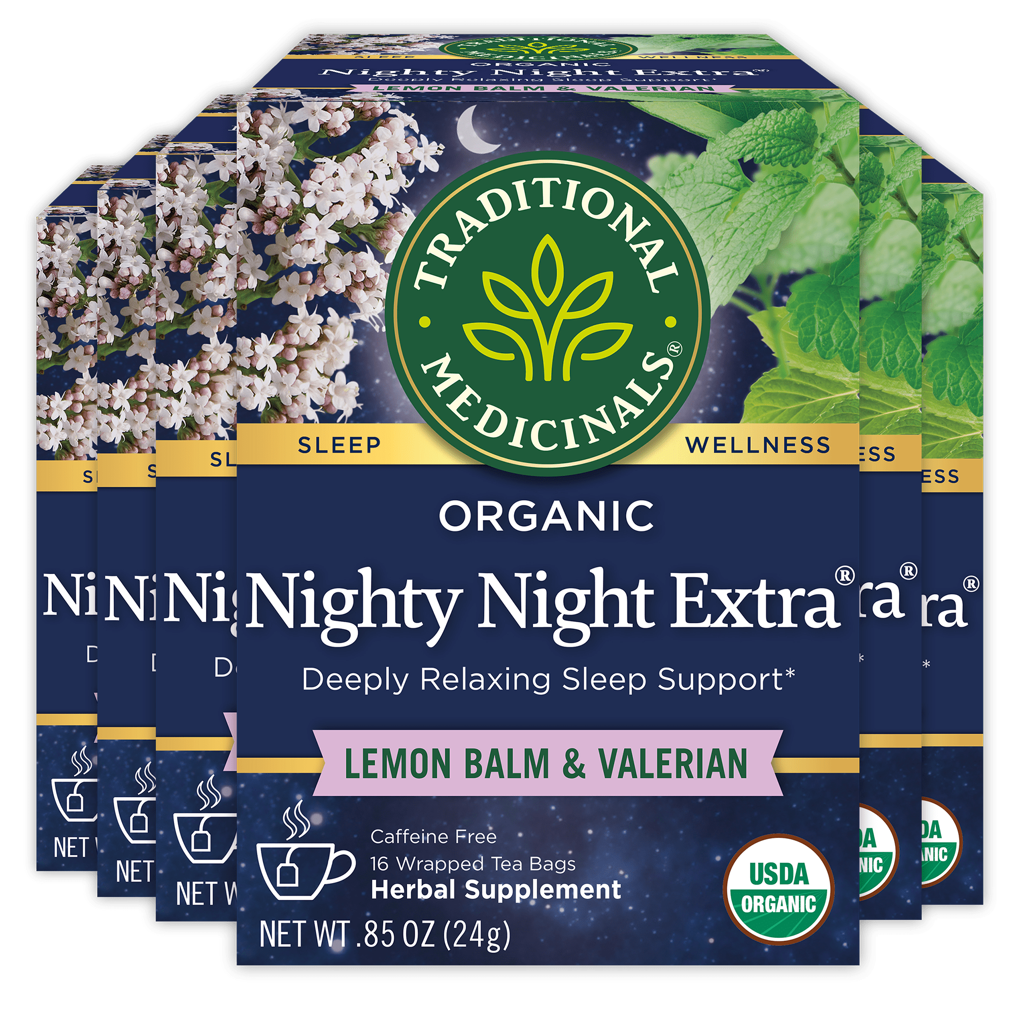 6 pack) Traditional Medicinals Organic Nighty Night Extra Valerian