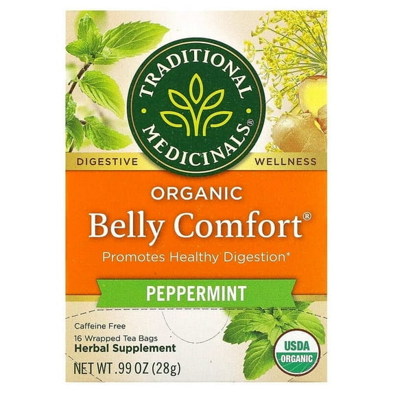 Traditional Medicinals, Organic Belly Comfort, Peppermint, Caffeine Free, 16 Wrapped Tea Bags, 0.06 oz Pack of 2