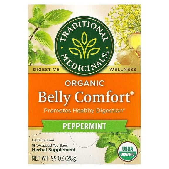 Traditional Medicinals, Organic Belly Comfort, Peppermint, Caffeine Free, 16 Wrapped Tea Bags, 0.06 oz Pack of 2
