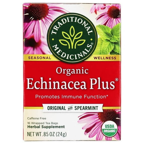 Traditional Medicinals Organic Echinacea Plus Herbal Tea 16 Tea Bags Pack of 3