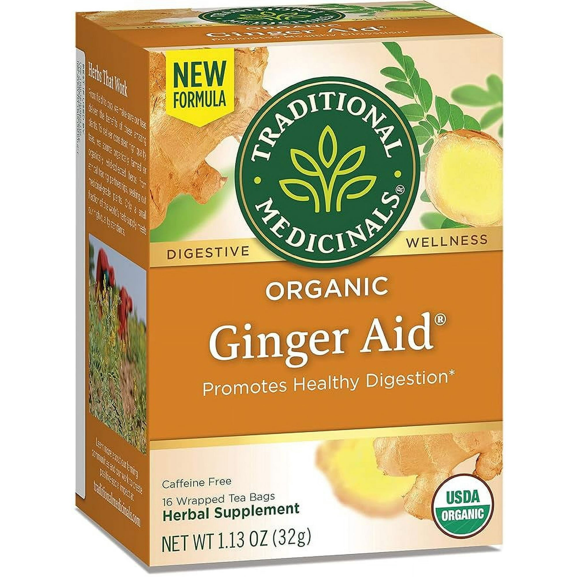 Traditional Medicinals Tea, Organic Ginger Aid, Promotes Healthy Digestion, 16 Tea Bags