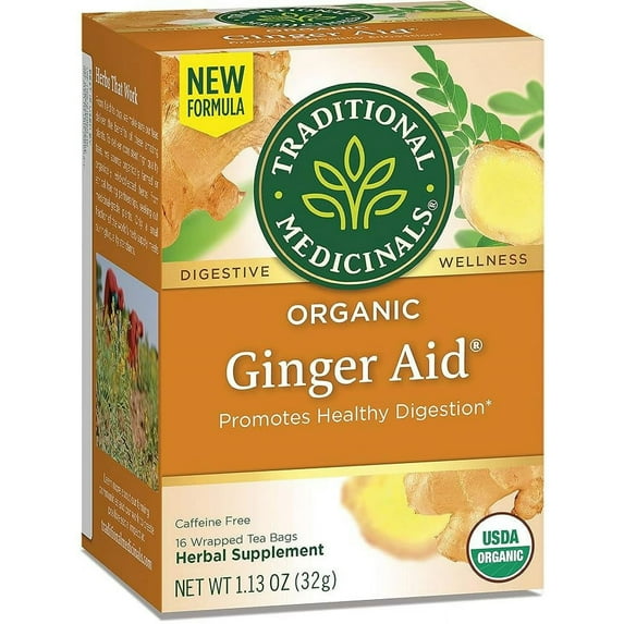 Traditional Medicinals Tea, Organic Ginger Aid, Promotes Healthy Digestion, 16 Tea Bags