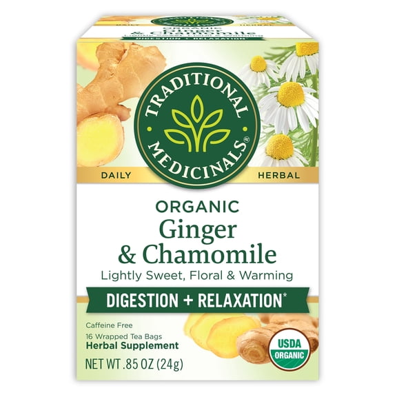 Traditional Medicinals Organic Ginger Chamomile Herbal Tea Bags 16 Ct