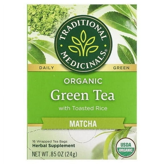Traditional Medicinals, Organic Green Tea with Toasted Rice, Matcha, 16 Wrapped Tea Bags, 0.5 oz (1.5 g) Each Pack of 3