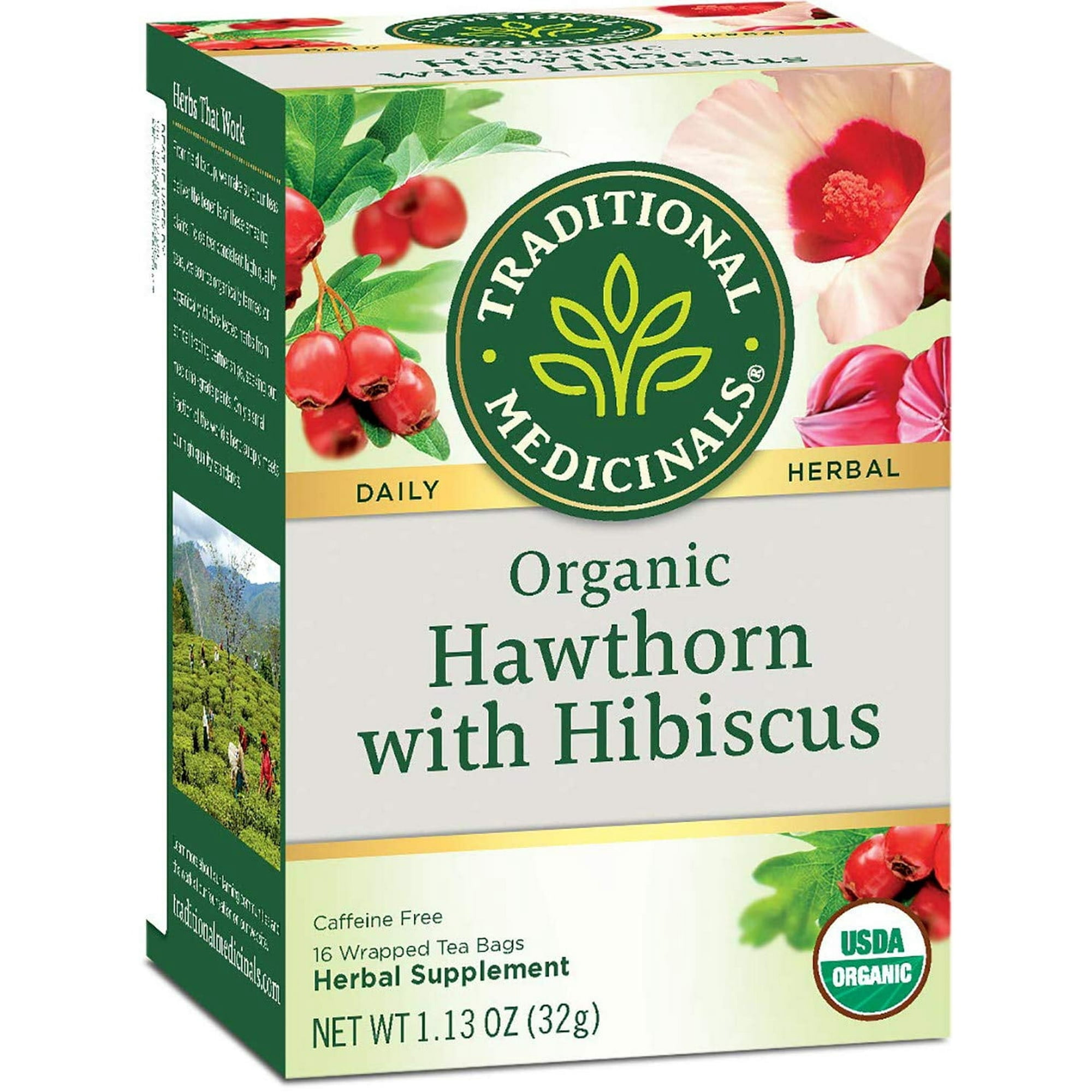 Traditional Medicinals Organic Hawthorn with Hibiscus -- 16 Tea Bags Pack of 3