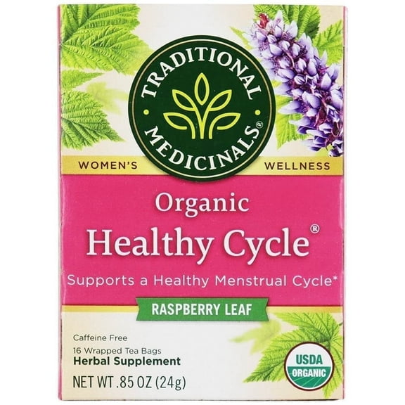 Traditional Medicinals Organic Healthy Cycle Raspberry Leaf Herbal Tea 16 Tea Bags Pack of 4