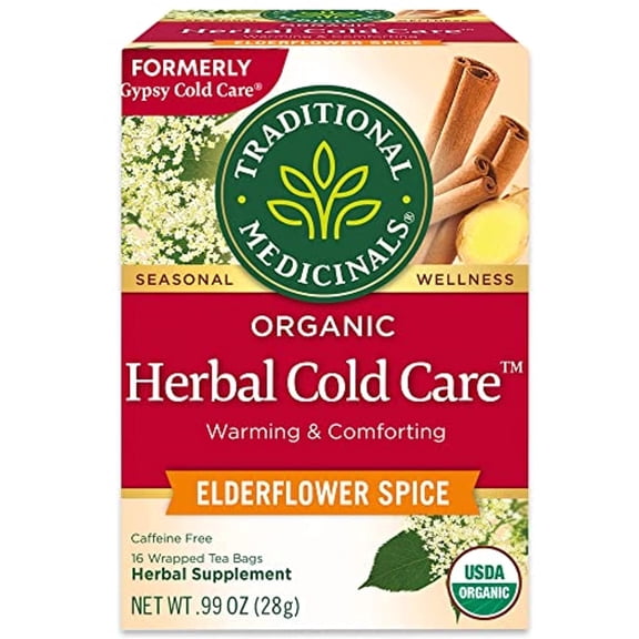 (3 Pack) Traditional Medicinals Organic Herbal Cold Care Elderflower Spice Herbal Tea, Warm & Comforting Seasonal Wellness, 16 Bags