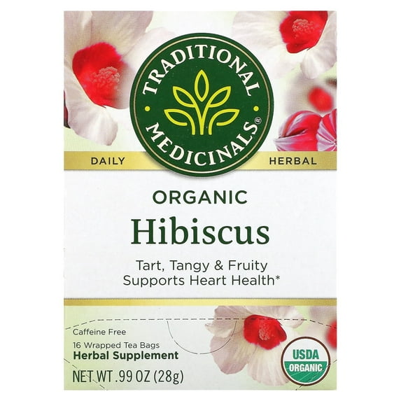 Traditional Medicinals, Organic Hibiscus, Caffeine Free, 16 Wrapped Tea Bags, 0.06 oz (1.75 g) Each Pack of 2