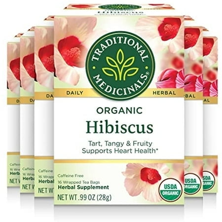 Traditional Medicinals Organic Hibiscus Herbal Tea, Supports Cardiovascular Health, 16 Tea Bags (Pack Of 6)