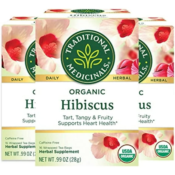 Traditional Medicinals Organic Hibiscus Herbal Tea, Supports Heart Health, (Pack Of 3) - 48 Tea Bags Total
