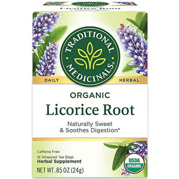 Traditional Medicinals Organic Licorice Root Herbal Tea, Soothes Digestion, (Pack of 1) - 16 Tea Bags