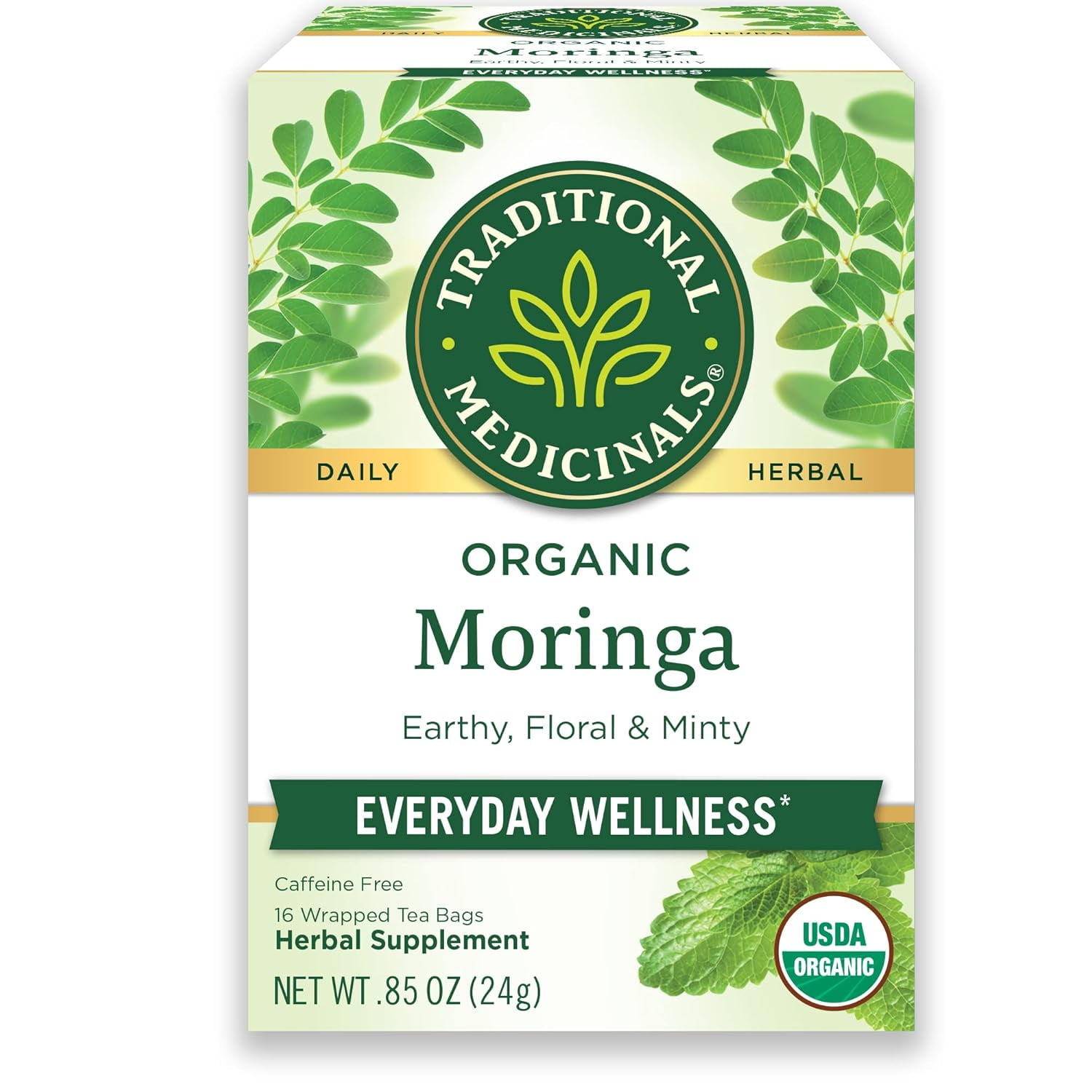 Traditional Medicinals, Organic Moringa with Spearmint & Sage, Caffeine Free, 16 Wrapped Tea Bags, 0.05 oz (1.5 g) Each Pack of 2