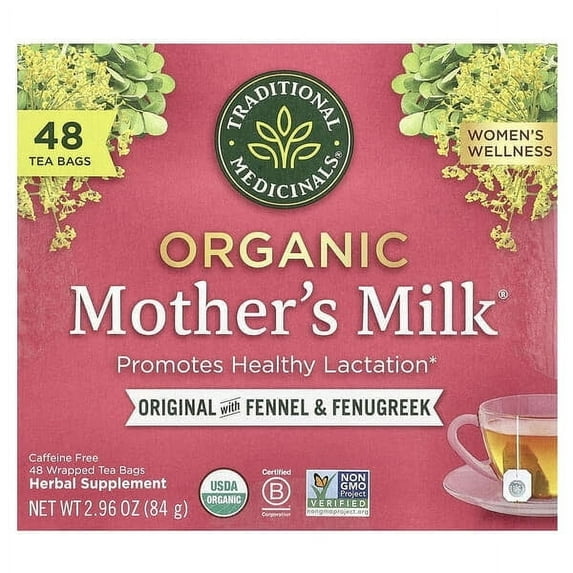 Traditional Medicinals, Organic Mother's Milk, Original with Fennel & Fenugreek, Caffeine Free, 48 Wrapped Tea Bags, 2.96 oz Pack of 2