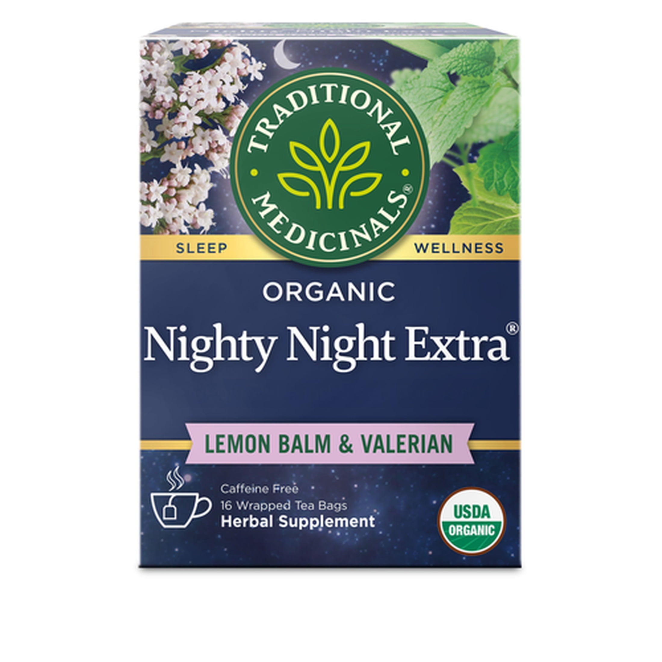 Traditional Medicinals, Organic Nighty Night Extra Valerian Root Herbal Tea Bags, 16 Count