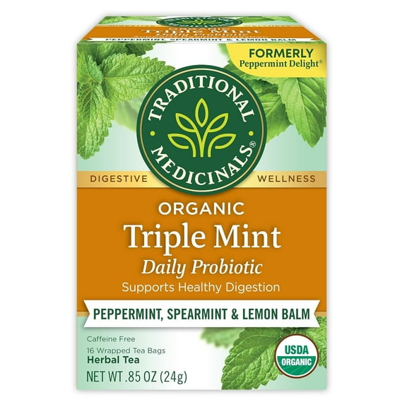 Traditional Medicinals Organic Probiotic Tea Triple Mint 16 Tea Bags pack of 4