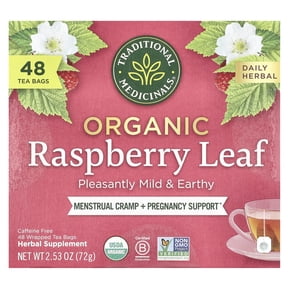 Traditional Medicinals Organic Raspberry Leaf, Caffeine Free, 48 Wrapped Tea Bags, 2.53 oz (72 g)