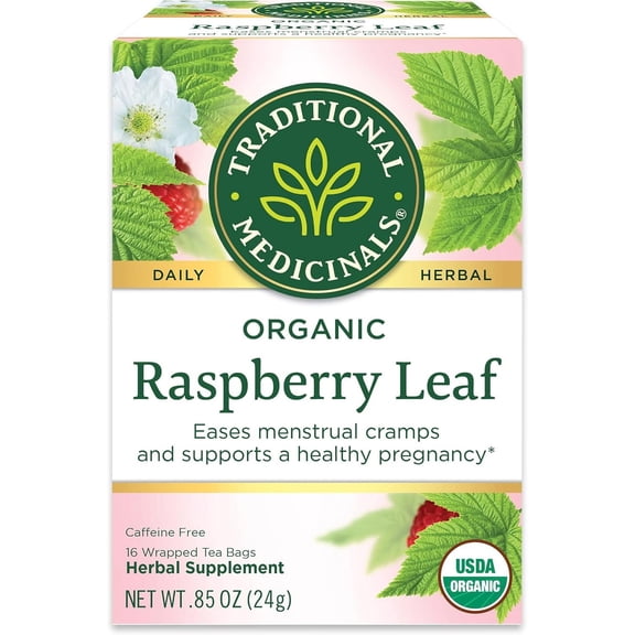 Traditional Medicinals Organic Raspberry Leaf Herbal Tea, Eases Menstrual Cramps & Supports Healthy Pregnancy (Pack of 2) - 32 Tea Bags