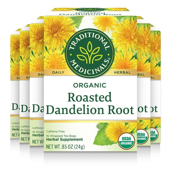 Traditional Medicinals Organic Roasted Dandelion Root Herbal Leaf Tea, 16 Tea Bags (Pack Of 6)