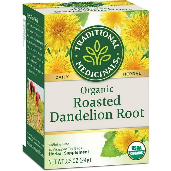 Traditional Medicinals Organic Roasted Dandelion Root Herbal Tea, Supports Healthy Digestion, (Pack of 1) - 16 Tea Bags