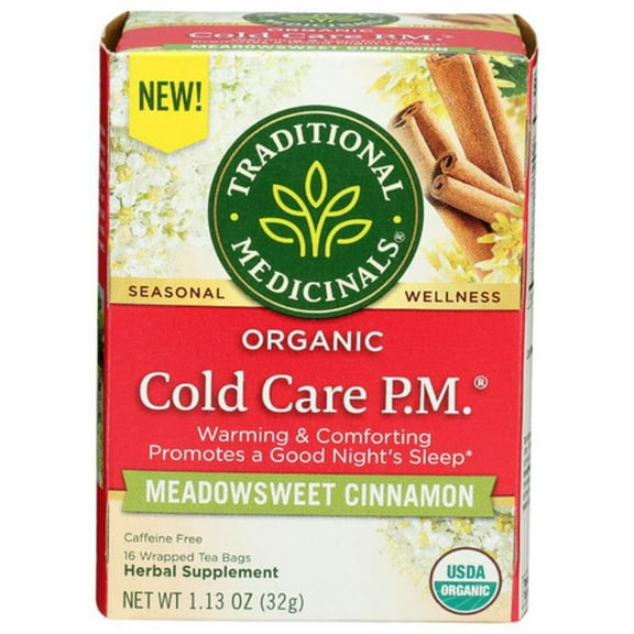 Traditional Medicinals Organic Seasonal Wellness Cold Care PM Meadowsweet Cinnamon Tea 16 ct Pack of 3