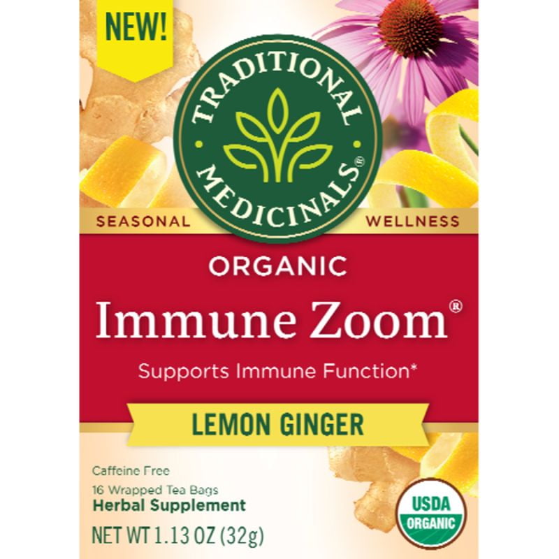 Traditional Medicinals Organic Seasonal Wellness Immune Zoom Lemon Ginger Tea 16 ct Pack of 3