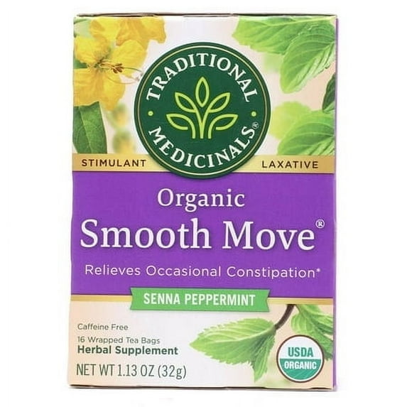 Traditional Medicinals Organic Smooth Move Herbal Tea Senna Peppermint 16 Tea Bags Pack of 3