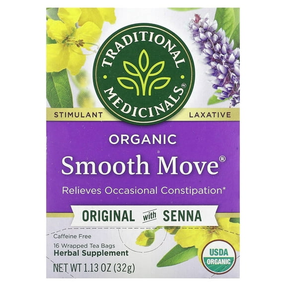 Traditional Medicinals, Organic Smooth Move, Original with Senna, Caffeine Free, 16 Wrapped Tea Bags, 0.07 oz (2 g) Each