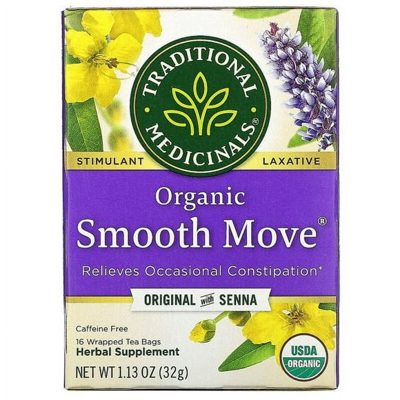 Traditional Medicinals, Organic Smooth Move, Original with Senna, Caffeine Free, 16 Wrapped Tea Bags, 1.13 oz (32 g)(Pack of 2)