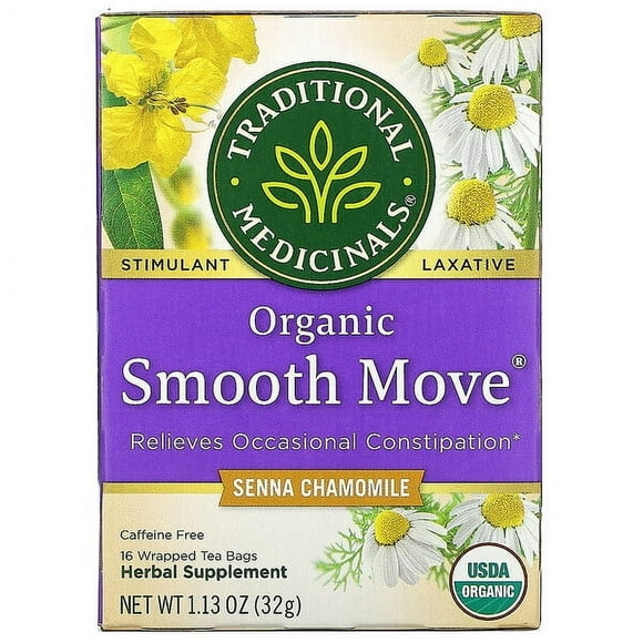 Traditional Medicinals, Organic Smooth Move, Senna Chamomile, Caffeine Free, 16 Wrapped Tea Bags, 1.13 oz (32 g) (Pack 2)