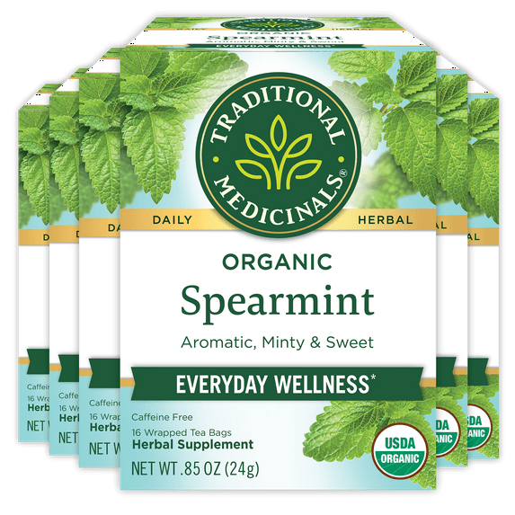 (6 pack) Traditional Medicinals Spearmint Herbal Tea Bags, Caffeine Free, 16 Count