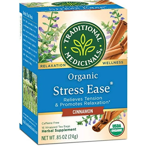 Traditional Medicinals Organic Stress Ease Cinnamon Relaxation Tea, 16 Tea Bags (Pack Of 1)