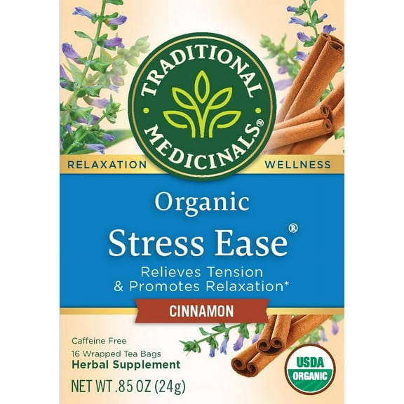 Traditional Medicinals Organic Stress Ease Cinnamon Herbal Tea, 16 Ct
