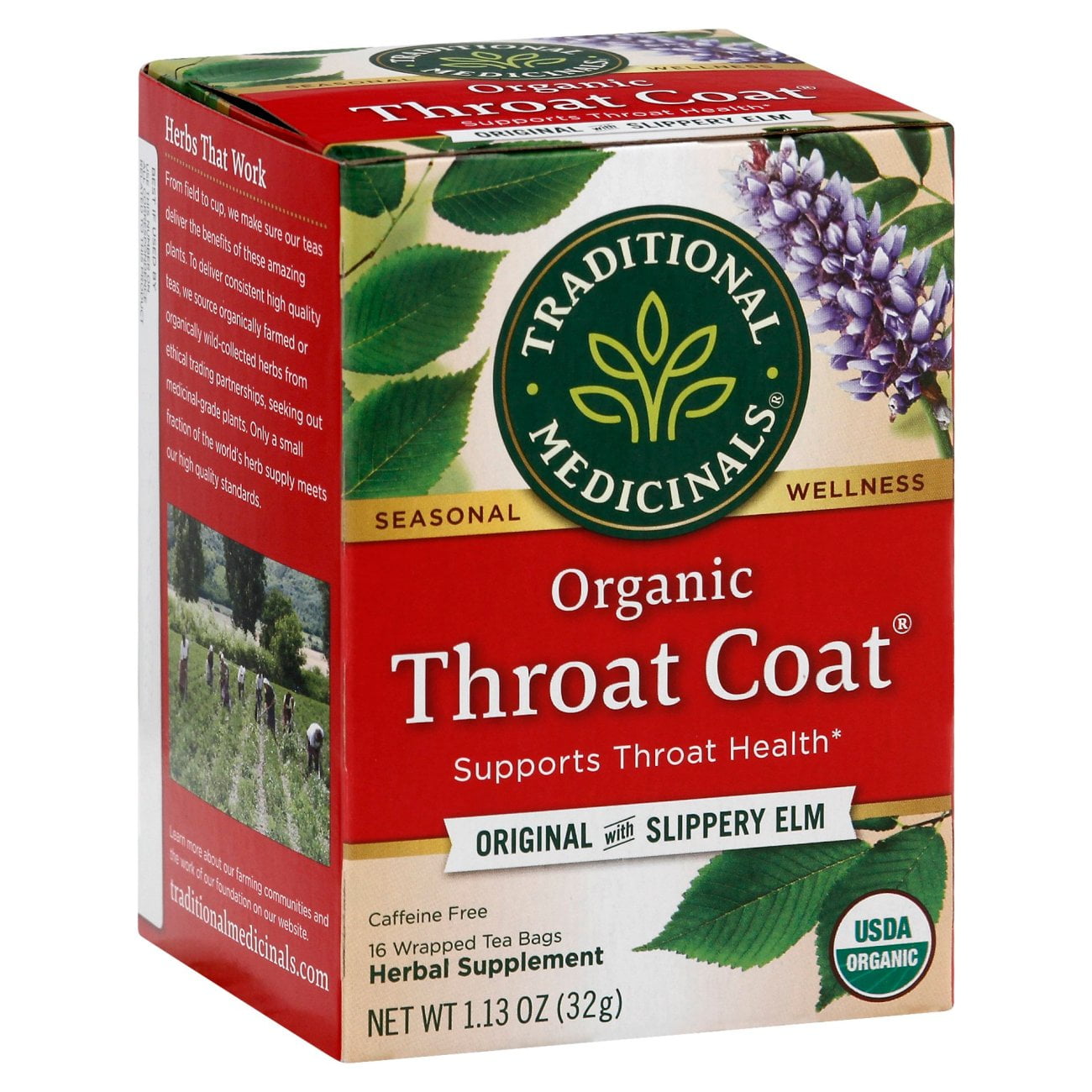 Traditional Medicinals Organic Throat Coat Caffeine Free Herbal Tea Bags - 16 ct