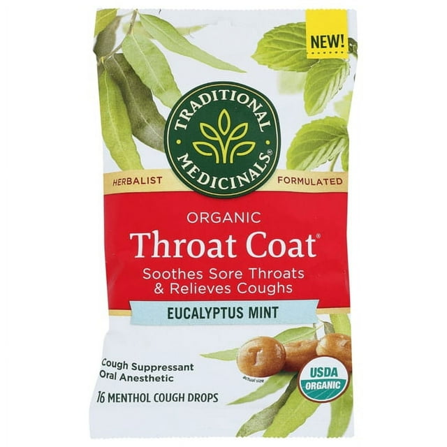 Traditional Medicinals - Organic Throat Coat Drops Eucalyptus Mint - 16 ...