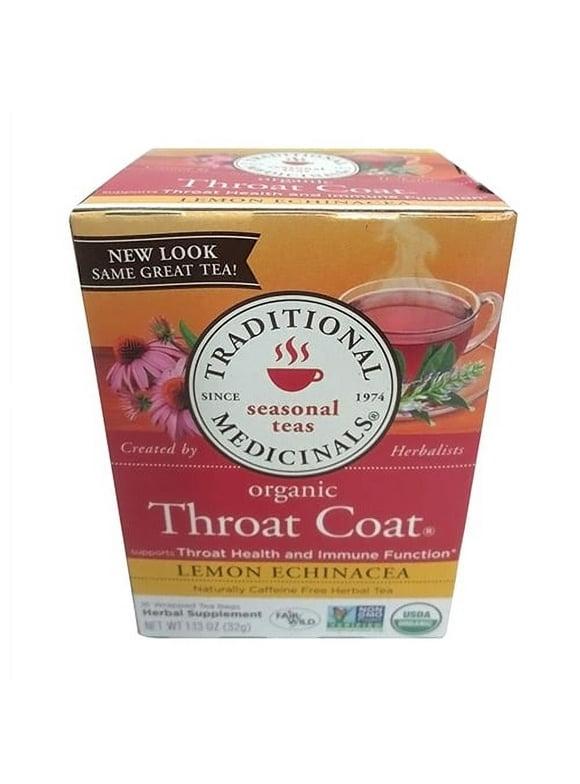 Traditional Medicinals Organic Throat Coat Herbal Tea Bags, Lemon Echinacea - 16 Ea